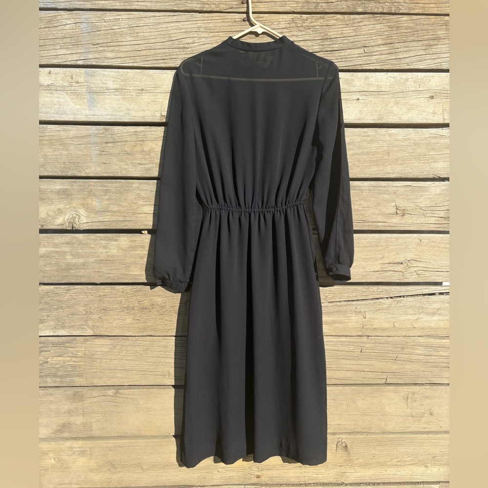 Vintage EM ELLE Black Pleated Midi Dress Sz Sm-M - Picture 13 of 14